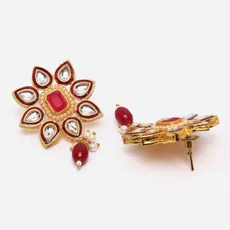 PANASH Gold-Plated Kundan Floral Shaped Meenakari Drop Earrings image 4