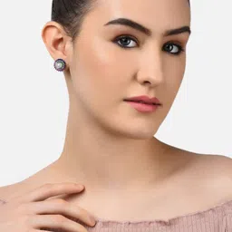AMI Multicoloured Silver-Plated  CZ Studded Circular Studs Earrings image 4