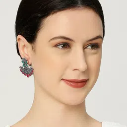 OOMPH Stone-Studded Floral Drop Earrings image 3