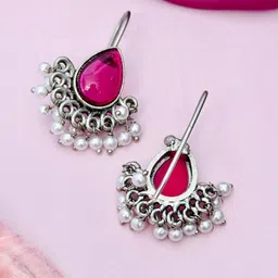 Sangria German Silver-Plated Stones Studded Drop Earrings image 3