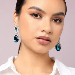 SOHI Blue Teardrop Shaped Drop Earrings image 4