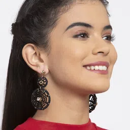 Madame Black & Rose Gold-Plated Circular Drop Earrings image 4