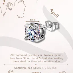 HighSpark Men 92.5 Sterling Silver Cubic Zirconia Studs Earrings image 4