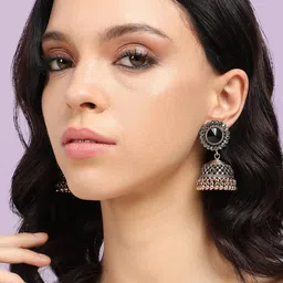 SOHI Gold-Plated Artificial Stones Contemporary Jhumkas image 4