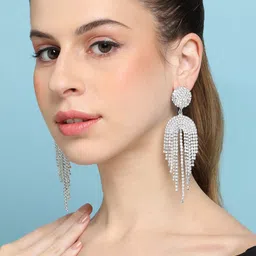 DressBerry Silver-Toned Silver-Plated Contemporary Drop Earrings image 4