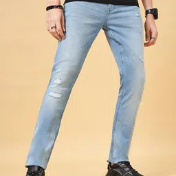 SF JEANS by Pantaloons Men Skinny Fit Mildly Distressed Light Fade Stretchable Jeans image 5