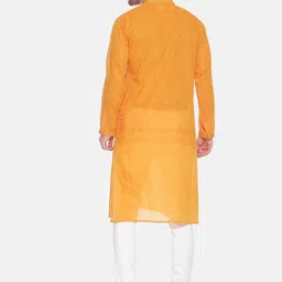 PAROKSH Men Yellow Thread Work Grandeur & Majestic Artwork Dobby Handloom Kurta image 3