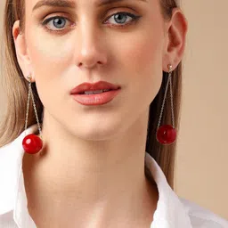 SOHI Red & Gold Plated Contemporary Drop Earrings image 4