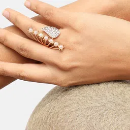 SOHI Gold-Plated White Stones & Pearls Studded Finger Ring image 4