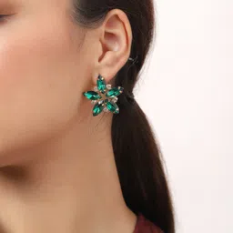 SOHI Green & Gold-Plated Contemporary Studs Earrings image 4