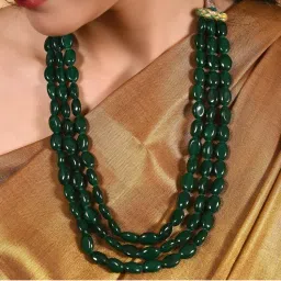 Ratnavali Jewels Three Layer Dark Green Onyx Stone Beads Necklace-image-13