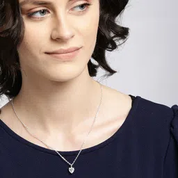 Clara 925 Sterling Silver Rhodium-Plated CZ Studded Pendant with Chain image 2