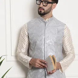 SOJANYA Chevron Embellished Mandarin Collar Nehru Jackets image 2