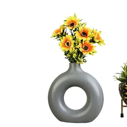 Akaar Decor Grey & Yellow Sunflower Bunch Artificial Flower with Donut Pot image 4