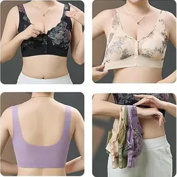 fliqa Pack of 2 Seamless Nursing Bras for Women | Breathable Sport Front-Open Design with 4 Buttons | Comfortable Multicolor Breastfeeding Bras image 4