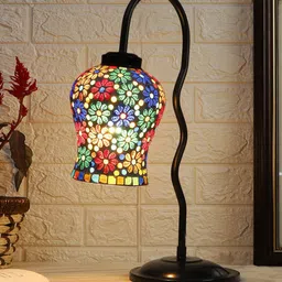 Devansh Black & White Printed Zig Zag Curvy Table Lamp With Mosaic Glass Lamp Shade image 3