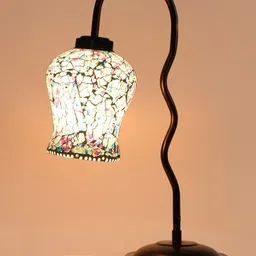 Devansh Black & Blue Printed Zig Zag Curvy Table Lamp With Mosaic Glass Lamp Shade image 3