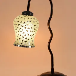 Devansh Black & White Printed Zig Zag Curvy  Table Lamp With Mosaic Glass Shade image 2