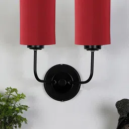Devansh Red Cotton Shade Dual Wall Mounted Lamps image 3