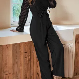 StyleCast Black V-Neck Waist Tie Up Basic Jumpsuit image 5