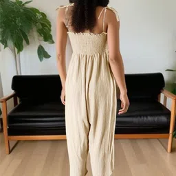 StyleCast Beige Smocked Sleeveless Basic Jumpsuit image 4