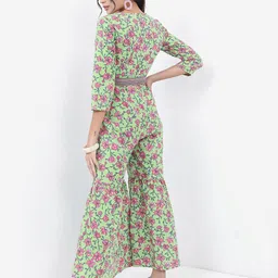 Vishudh Green & Pink Floral Printed Basic Jumpsuit image 2