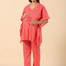 Ikk Kudi by Seerat Bandhani Printed Pure Cotton Maternity Kaftan Kurti with Trousers image 2