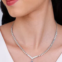 GIVA Rhodium-Plated 925 Sterling Silver Stone-Studded Necklace image 3