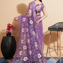 VAIRAGEE Floral Embroidered Net Saree image 4