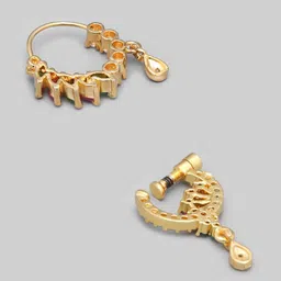 Yellow Chimes Set Of 2 Gold-Plated White & Pink AD-Studded Nose Pins image 2