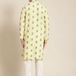 SOJANYA Men Yellow & Black Pure Cotton Self Design Kurta image 2