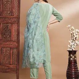 VredeVogel Embroidery Work Kurta with Trouser & Organza Dupatta image 3