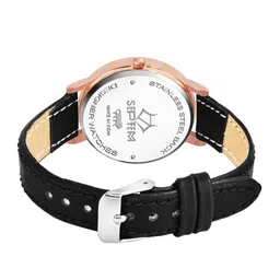Septem Women Black Dial & Black Leather Straps Analogue Watch SP-148 Black-Septem image 5