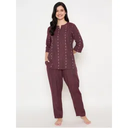 Clovia Maroon Printed Top and Pyjama (Set of 2)-picture-12