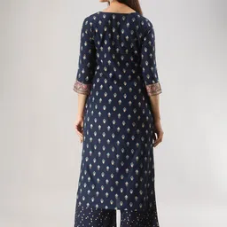 MAUKA Ethnic Motifs Printed Straight Kurta with Palazzos image 4