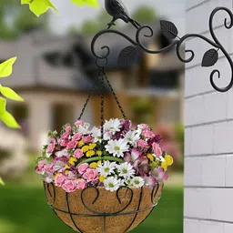 Garden King Set Of 4 Black 12 Inch Halfmoon Design Coir Hanging Planters-image-66