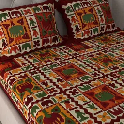 JAIPUR FABRIC Maroon & Beige Cotton 120 TC Queen Bedsheet with 2 Pillow Covers image 4