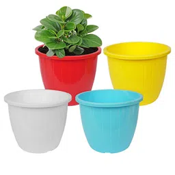 Kuber Industries Red & Yellow 4 Pieces Balcony Textured Planters image 2