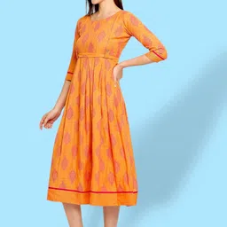 True Shape Ethnic Motifs Printed Fit and Flare Pleated Maternity Dresses image 5