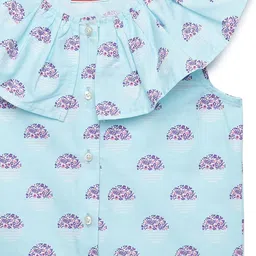 UNDER FOURTEEN ONLY Blue & Pink Printed Ruffles Shirt Style Top image 3