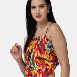 Popwings Abstract Printed Shoulder Strap Smocking Regular Top image 4