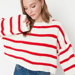 Trendyol Striped Drop Shoulder Sleeves Crop Pullover image 2