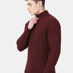 t-base Cable Knitted Self Design High Neck Woollen Pullover Sweater image 4