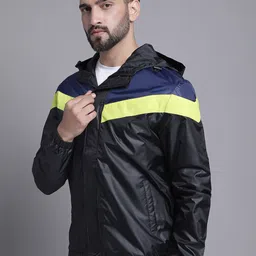 HOUSE OF VEDAS Men Black Colourblocked Windcheater and Water Resistant Outdoor Padded Jacket image 2