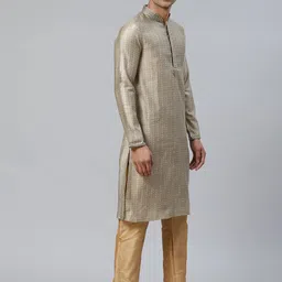 Manthan Men Brown & Beige Woven Design Straight Kurta image 4