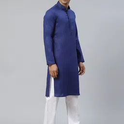Manthan Men Blue Solid Straight Kurta image 4