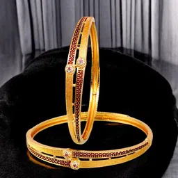 LUCKY JEWELLERY Set Of 2 18K One Gram Gold-Plated Stones-Studded Bangles image 5