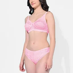 FIMS Pack Of 3 Self-Design Non Padded Bra & Briefs Lingerie Sets image 3