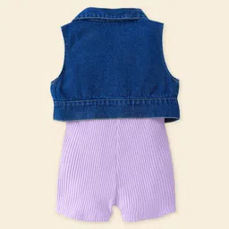 INCLUD Girls Shoulder Straps Cotton Playsuit With Denim Jacket image 2