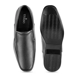 WALKWAY by Metro Men Black Textured Leather Formal Slip-Ons image 3